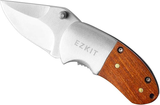 Pocket Knife, Small Folding Wood Handle Stainless Steel Everyday Carry Knife, Blade Length: 2in