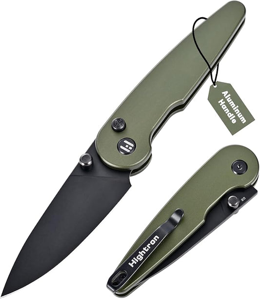 Hightron Birdidi Folding Knife, Small Pocket Knife with 2.91" Drop Point D2 Blade and Aluminum Handle, EDC Folding Knife with Clip for Men Women Camping Hiking Green-B