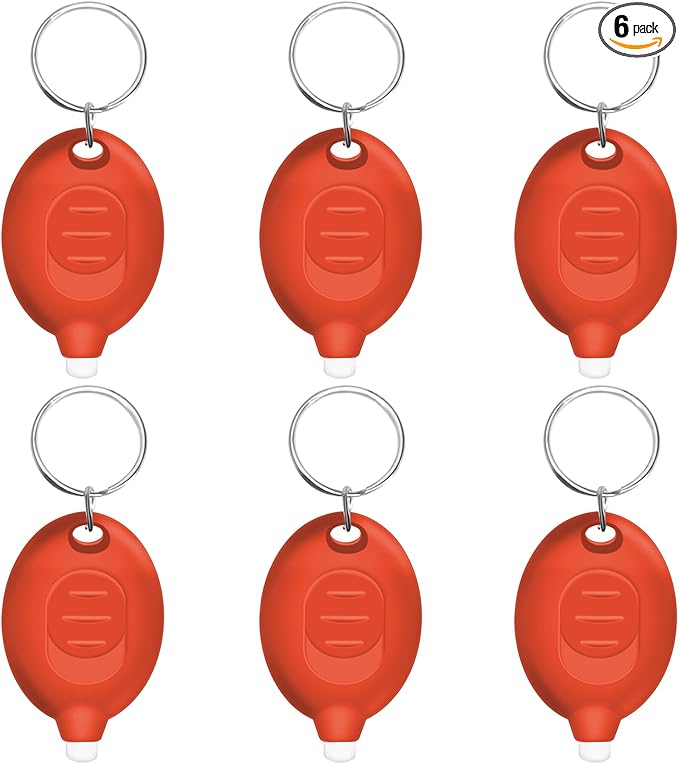 Mini LED Keychain Flashlight, 12 Lumen Orange Light, Portable Keyring Torch with Orange Shell, 6-Pack