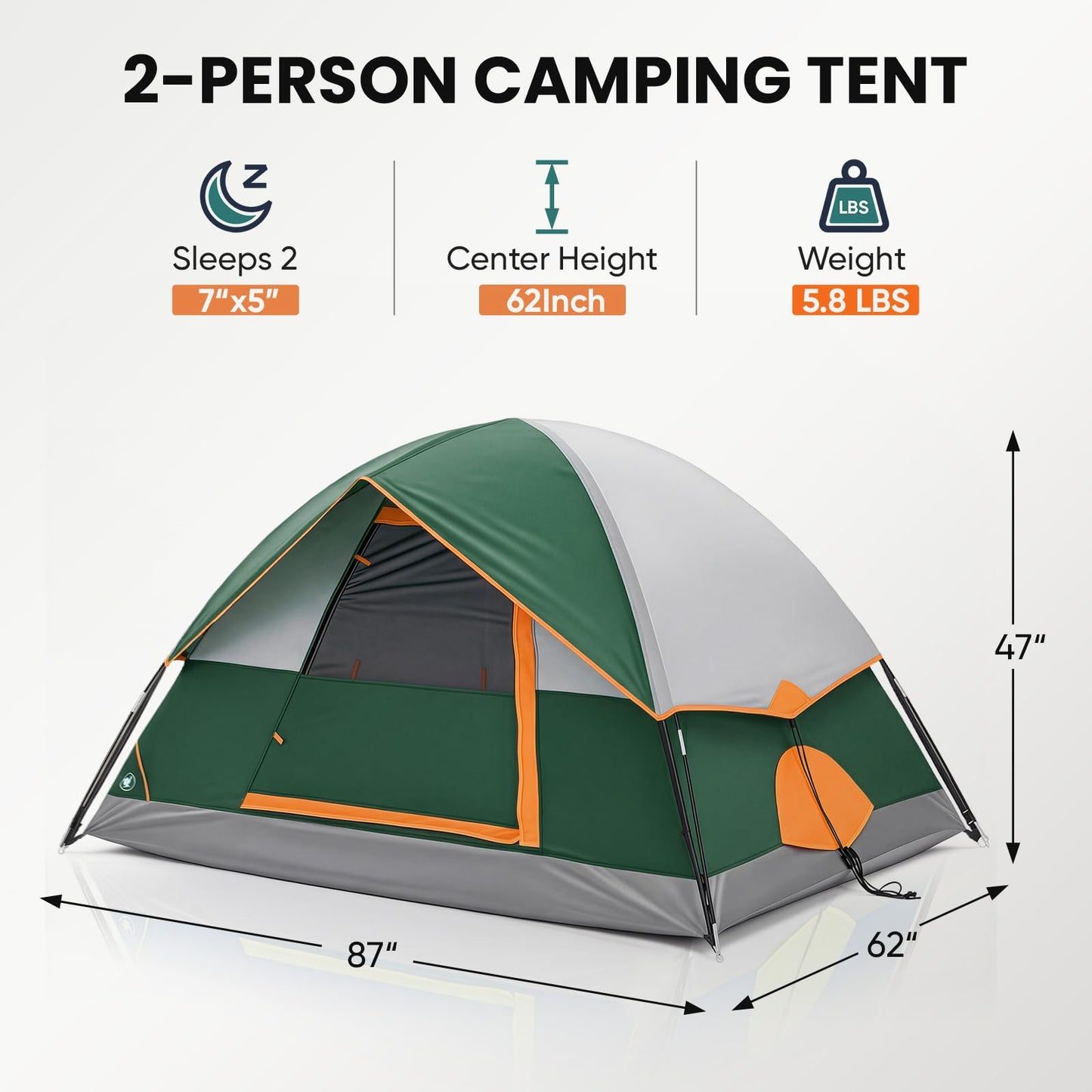 OLIXIS Camping Tent 2 Person, Tent for Camping, Fast Setup, Compact Carry