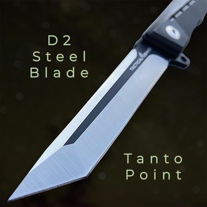 TACTICAL GEARZ Pocket Folding Knife for EDC, G10 Handle, D2 Steel Tanto Blade, Includes Sheath (Nyx Shadow)