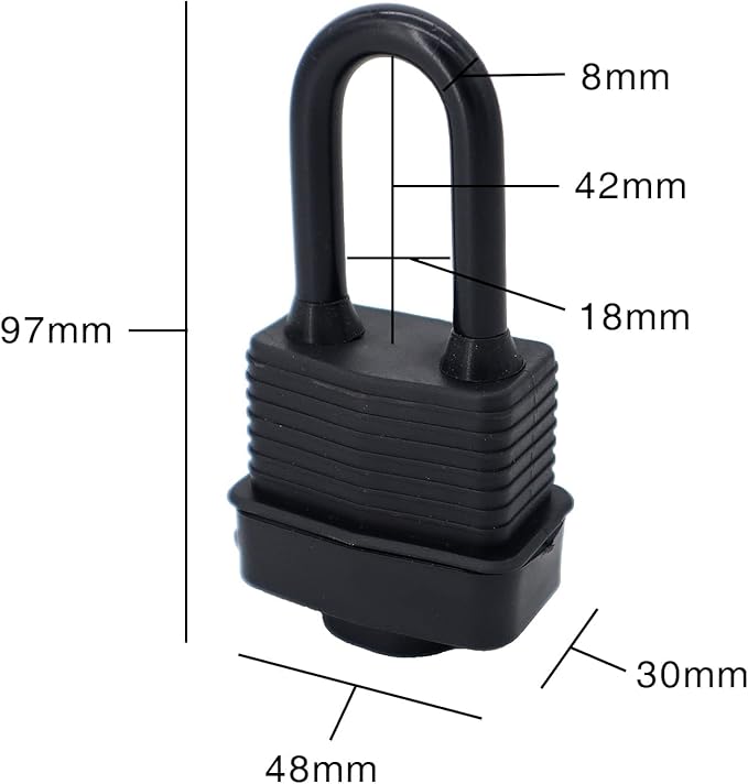 Waterproof Padlocks Keyed Alike for Outdoor use, Covered Heavy Duty Laminated Steel Lock, 1-9/16 Inch. Wide, Long Padlock, Pack of 8
