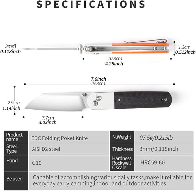 ioko Folding Pocket Knife, Stainless Steel Blade, Black G10 Handle, Modern Design (black)