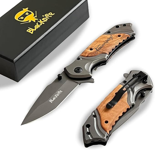 BlacKnife Pocket Knife For Men, Folding Pocket Knife with Wooden Handle and Clip – Ideal Knife for