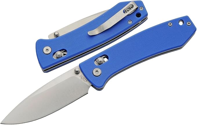 Rite Edge Premium Folding Pocket Knife 4.25" With Stainless Steel Blade, G10 Handle, Belt Clip - Camping Outdoor Utility Folder, Father's Day Gift - Blue