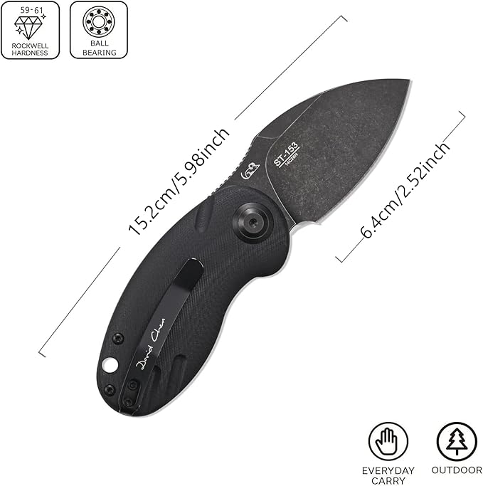 Sitivien ST153 Pocket Folding Knife,Sandvik 14C28N Black Stonewashed Blade with G10 Handle,Chinese Zodiac Series EDC Tool Knifes Utility Knife for Camping Hunting Survival Hiking(Black) … …