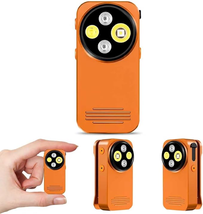 EDC Flashlight Clip-on Light, 530 Lumens Rechargeable with Type-C Charging, Combines Floodlight, Spotlight and UV, Equipped with Charging Cable and Instruction Manual(Orange)