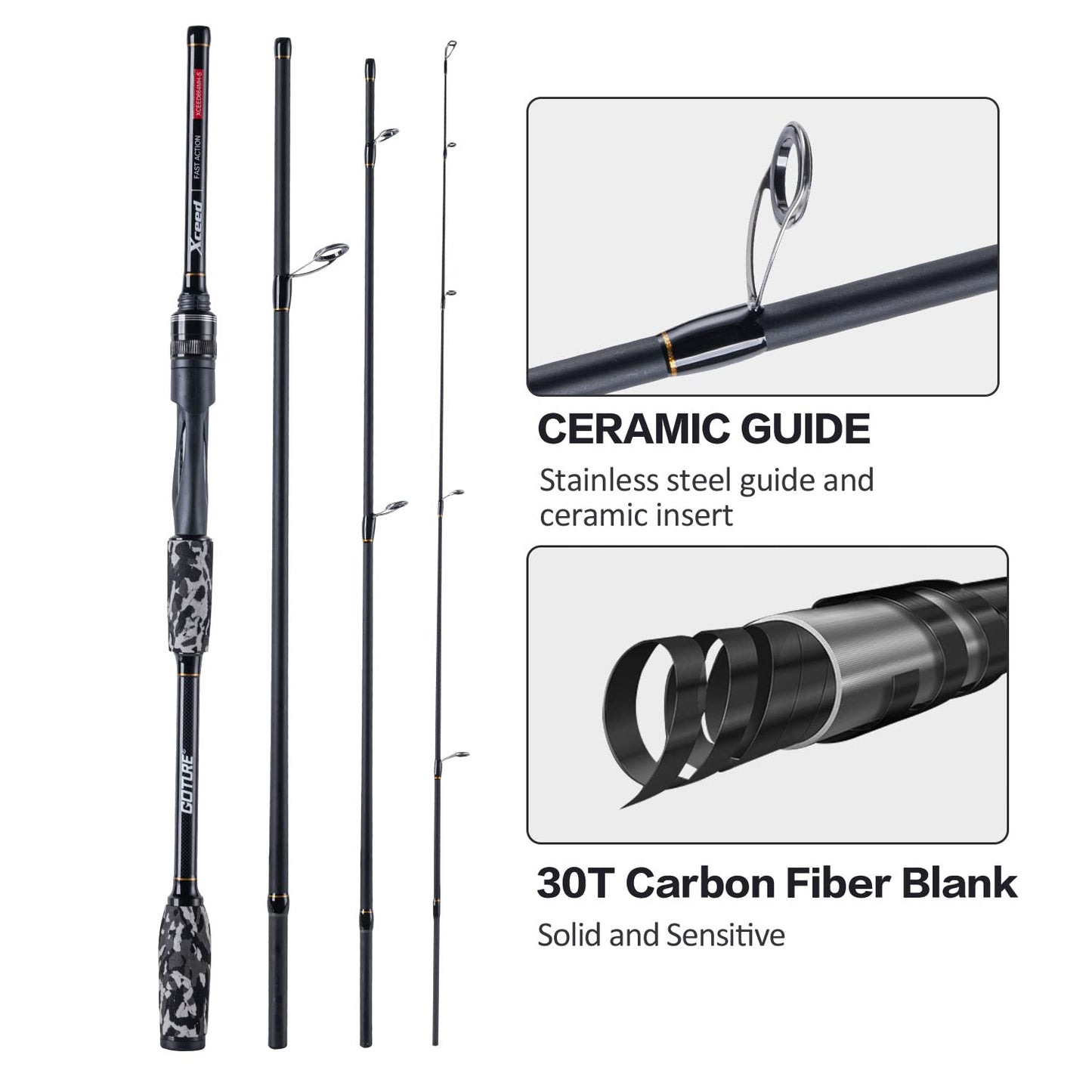 Fishing Rods Spinning Travel Fishing Pole Pack case Portable 4 Sections ulLight Weight Carbon Fiber