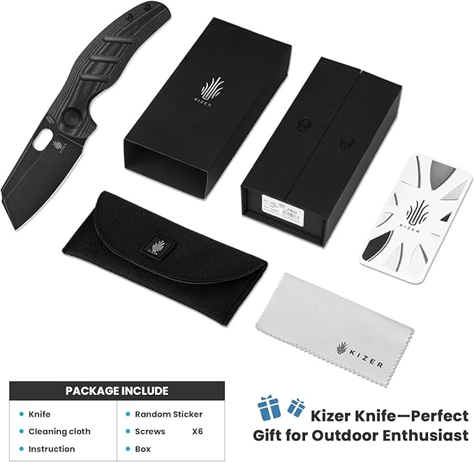 Kizer C01C Sheepdog Pocket Knife, 3.31" 154CM Blade EDC Camping Folding Knife with Black Micarta Handle, Small Survival Knives for Men Women, Hunting Knives with Liner Lock & Thumb Hole, V4488C1 ﻿