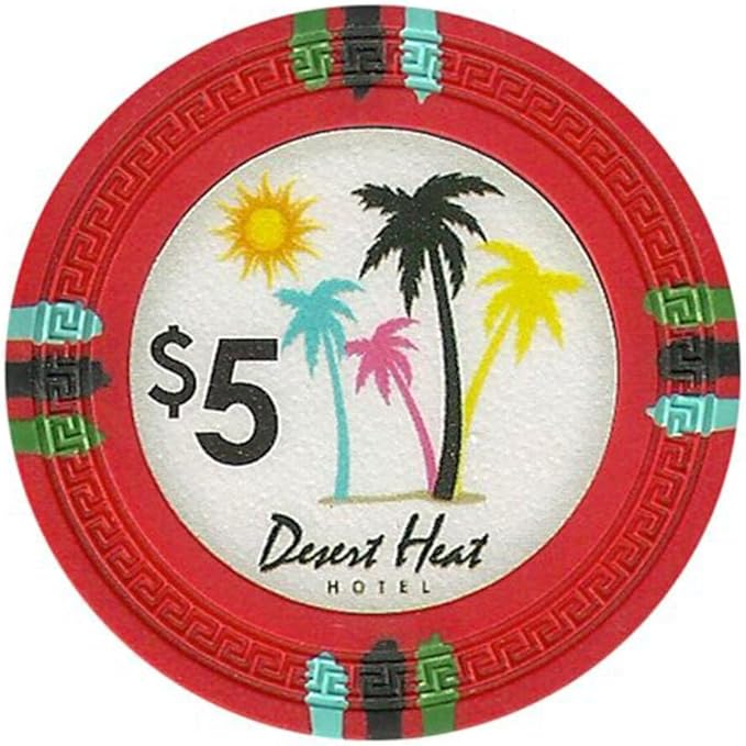 13.5-gram Desert Heat Premium Poker Chips (50-Pack) Heavy Clay Composite Set - Bulk Casino Chips with Denominations for Texas Holdem, Blackjack - Betting Game Accessories ($5 Red)