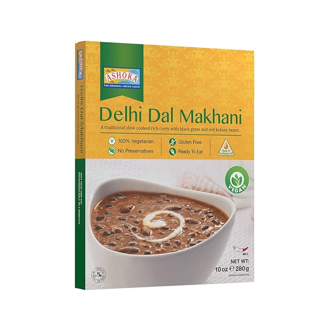 Ashoka Gluten-Free Meals, Microwave Ready Vegan Black Gram & Kidney Beans, Heat & Serve Meals, All-Natural Delhi Dal Makhani, Kosher Certified, Great for the Outdoors, No Preservatives, Pack of 10