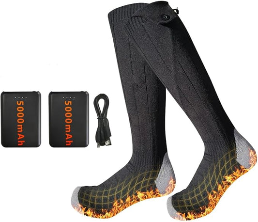 Electric Heated Socks,Heating Entire Sole and Instep 5V 5000mAh Rechargeable Battery Winter Heated Socks for Men Women Outdoor Riding Camping Hiking Skiing
