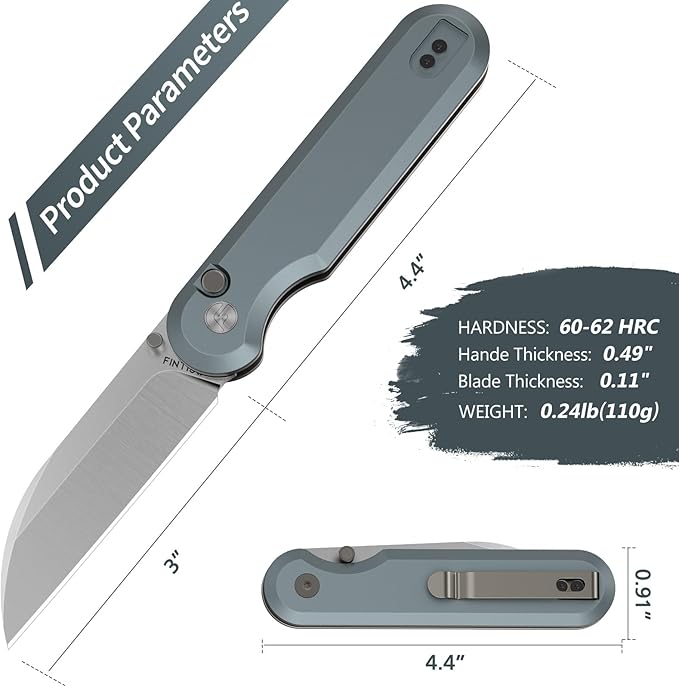 FINTISO Pocket Knife, 3" 14C28N Blade EDC Knife with Aluminum Alloy Handle, Folding Knife with Pocket Clip for Outdoor Camping, Hunting, Hiking, Survival, Parrot Series