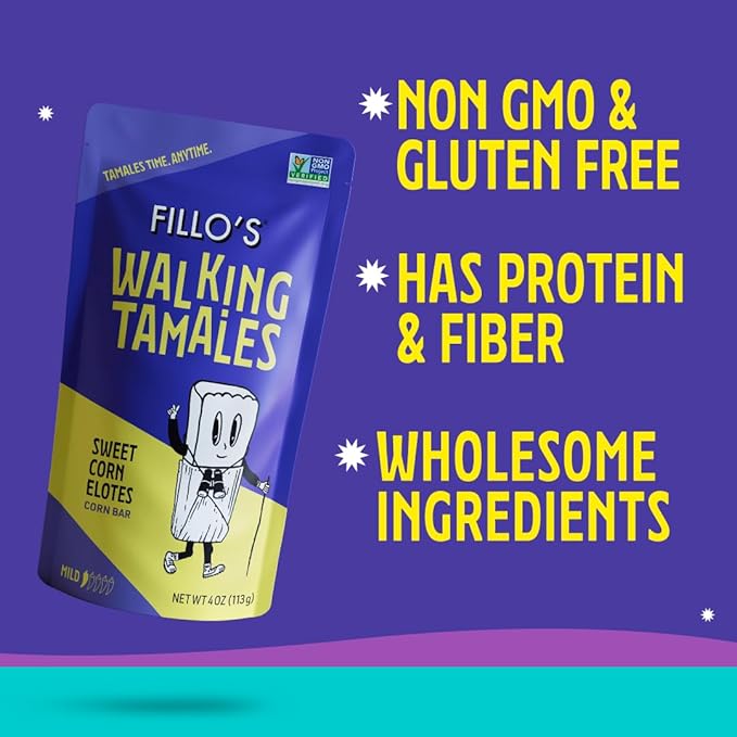 Fillo's Walking Tamales Sweet Corn Elotes, Pk of 7, Ready-to-Eat, Delicious, Gluten-Free, Preservative-Free, Vegan Friendly, Microwavable, Non-GMO