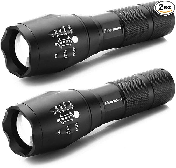 2 Pack Tactical Flashlight 2000 Lumens LED with Adjustable Focus and 5 Light Modes for Camping Hiking Emergency, Hurricane, Power Outage,Gift-Giving