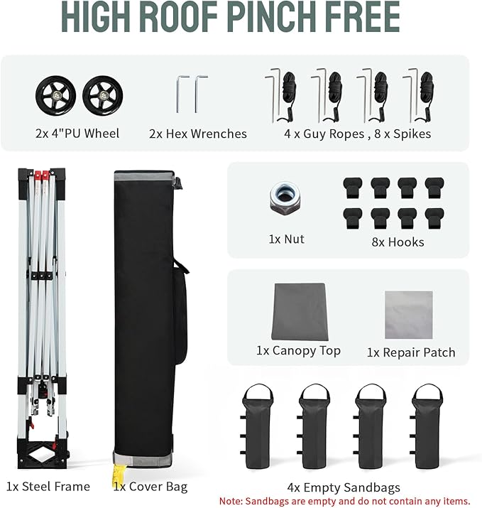 CROWN SHADES Pop Up Canopy Tent, 8x8 Commercial Canopy Tent with 4" Wheels, 4 Upgraded Weights, Patented Centerlock, 400D Strength Oxford Fabric, Sto'N Go Bag, Gray