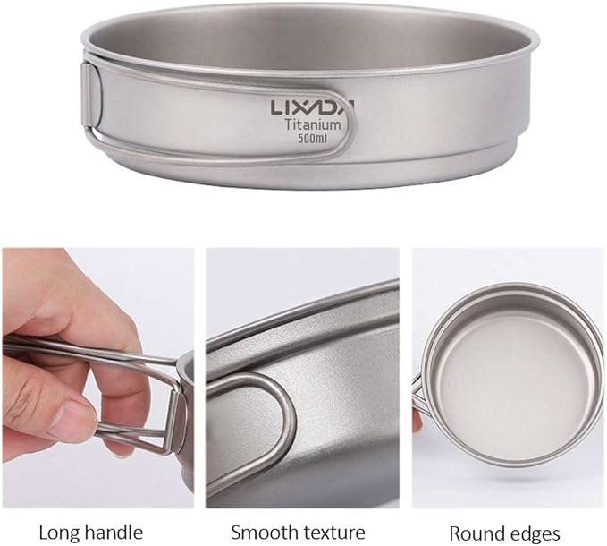 Lixada Lightweight Titanium Fry Pan Outdoor Single Person Camping Frying Pan Hiking Backpacking Cooking Frypan