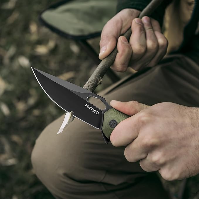FINTISO Pocket Knife 3.38" Folding Knife Premium 14C28N Blade with G10 Handle, Camping Survival Hiking Knife, Best Gift for Men Women, Atlas Series