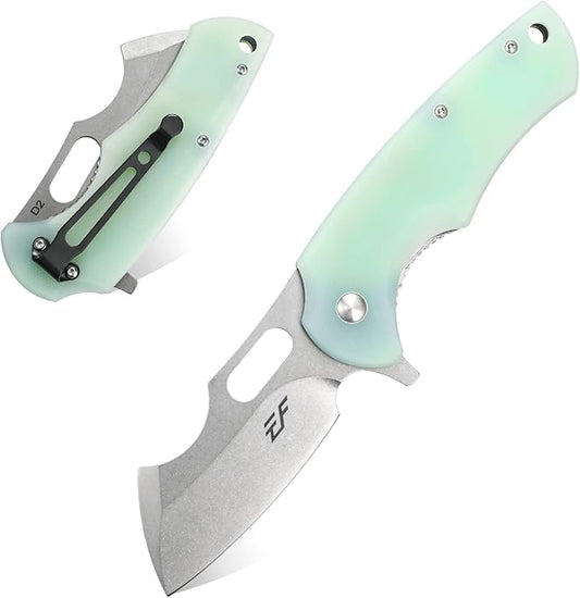 Eafengrow Pocket Knives D2 Blade and G10 Handle Folding Camping Knife Mini Outdoor Pocket Knife Survival Tool (EF13-Jade)