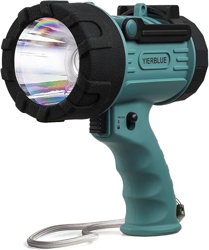 YIERBLUE Rechargeable Spotlight with Super Bright High Lumen LED, IP67 Waterproof Handheld Flashlight Searchlight with Detachable Red Light Filter