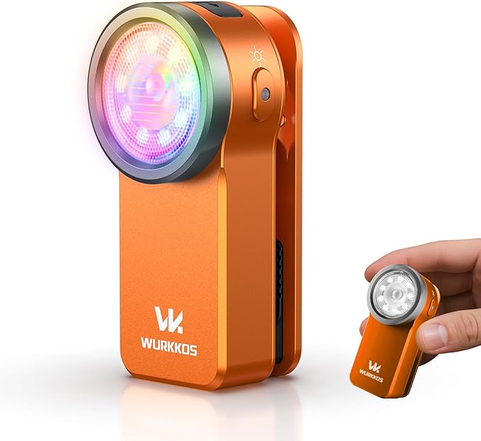 Wurkkos HD03 Rechargeable Flashlights EDC Clip-on Light, Bright 680 Lumens Pocket Flashlight, Combines Spotlight/Floodlight/RGB Light, Magnetic, IPX6 Waterproof for Cycling, Repairing (Orange)