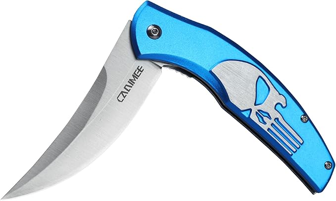 Tactical Folding Knife with upswept 440C High Carbon Stainless Steel Blade, Blue Aluminum Handle, with Deep Carry Pocket Clip, Outdoor EDC Knife for Camping, Hiking, Fishing