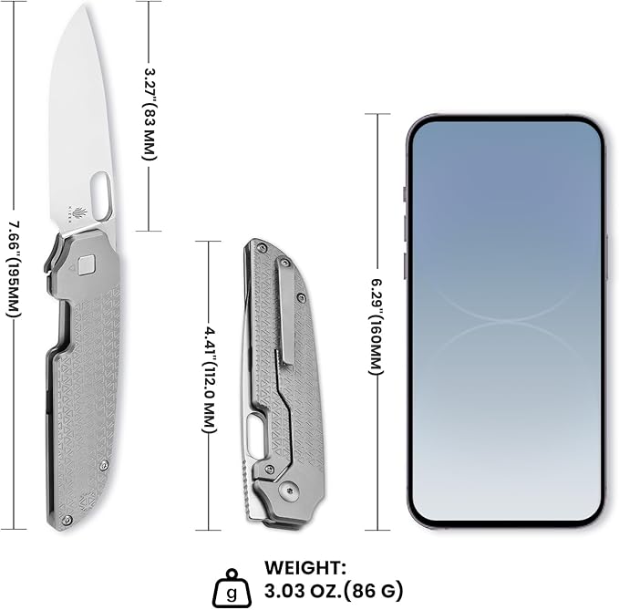 Kizer Varatas Pocket Knife, 3.27 Inches S35VN Blade Folding EDC Knife with Titanium Handle, Thumb Hole Opener Folding Hunting Knives Ki3637A1