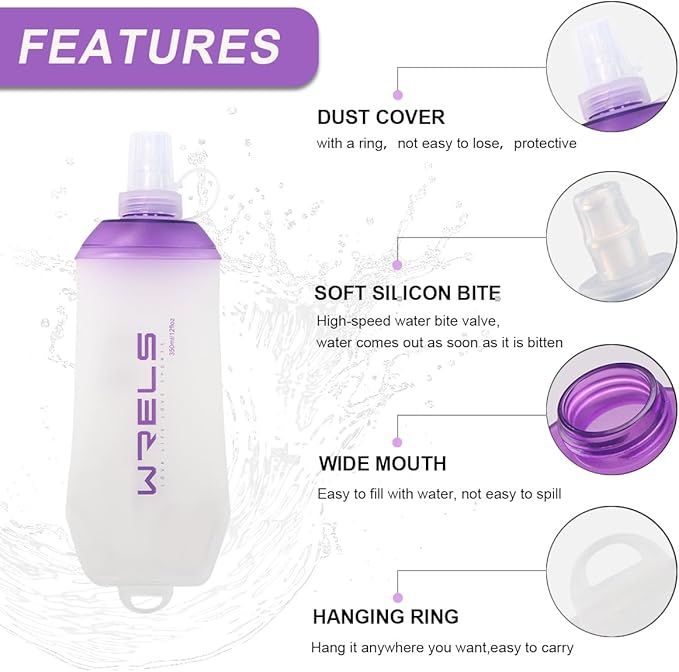 200ml/350ml/500ml Collapsible Soft Flask,BPA Free Folding Soft Water Bottle with Hanging Ring,Lightweight TPU Hydration Flask for Running Marathon Cycling Hiking