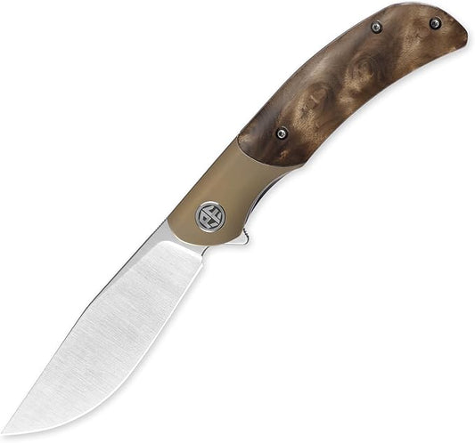 Petrified fish PFP09 Hourglass Folding Knife,3.54" K110 Steel Satin Blade, 3.88oz Titanium and Gallwood Handle Pocket knife for Camping Outdoor EDC (Gall wood Satin)
