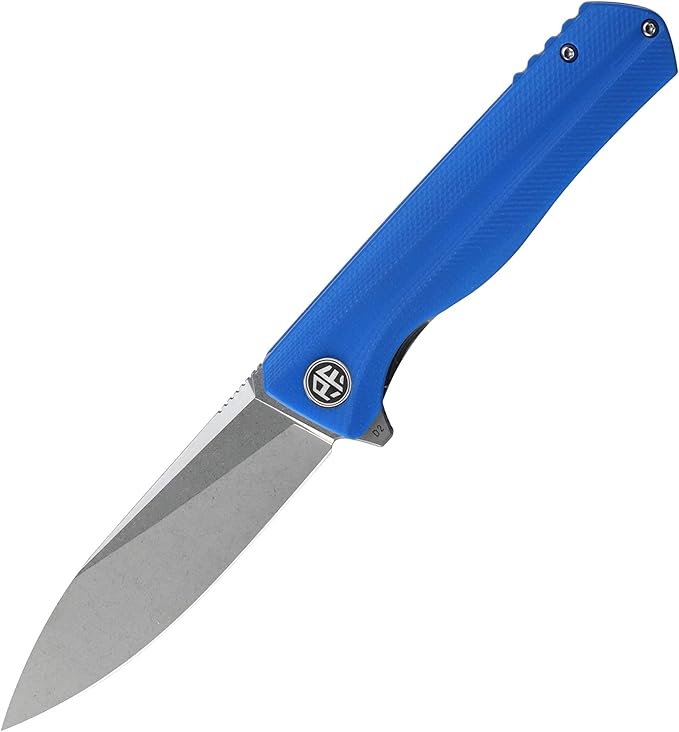 Petrified fish G10 handle D2 steel blade 2CR13 liner ball bearing flipper folding knife camping hunting EDC pocket tool PF818 (Blue, Stonewash)