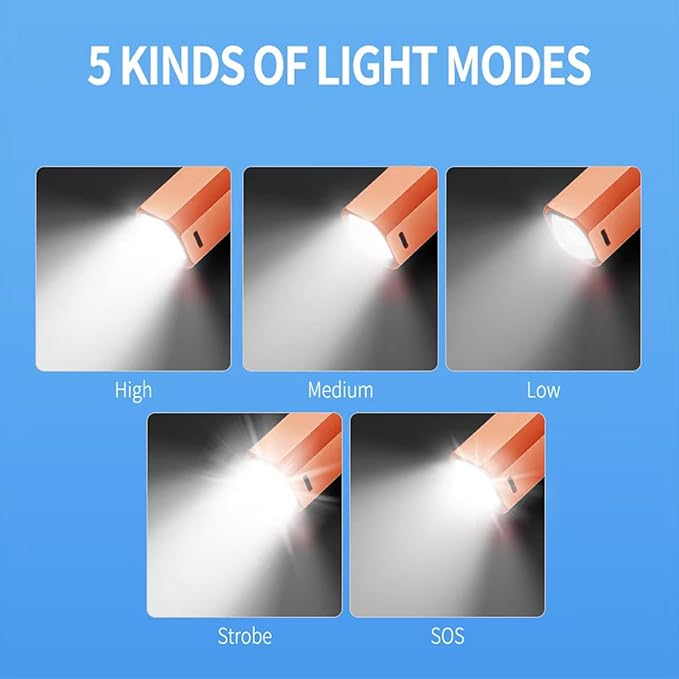 Rechargeable Tactical Flashlights High Lumens - Super Bright Small Powerful LED Magnetic USB C Flashlight, 5 Modes, Waterproof Pocket Flash Light for Emergency, Car (1, Orange)