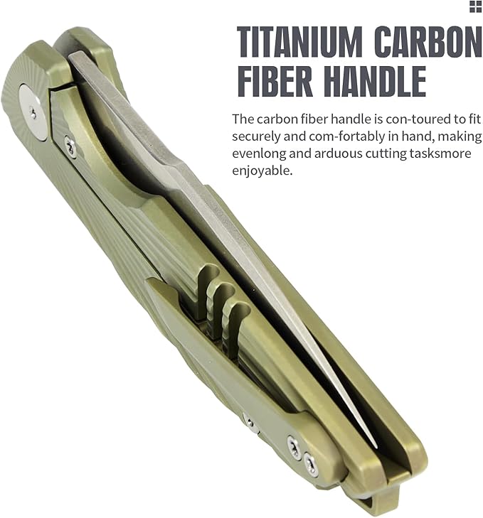 Folding Pocket Knife,EDC Knife,M390 Steel Blade,Titanium Carbon Fiber Handle,Tactical/Outdoor Camping/Survival/HuntingKnife (Golden)