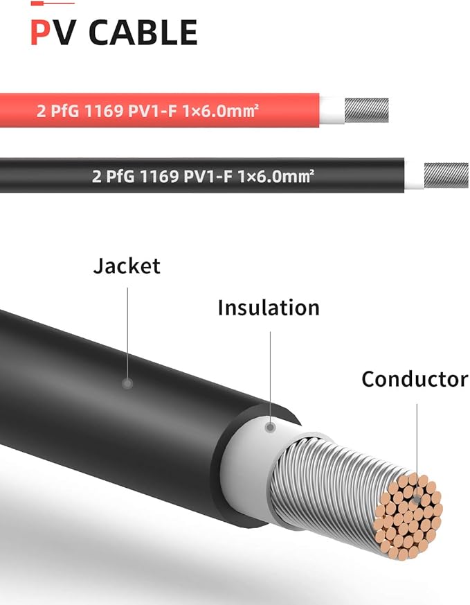 BougeRV 50 Feet 10AWG Solar Extension Cable with Female and Male Connector with Extra Pair of Connectors Solar Panel Adaptor Kit Tool (50FT Red + 50FT Black)