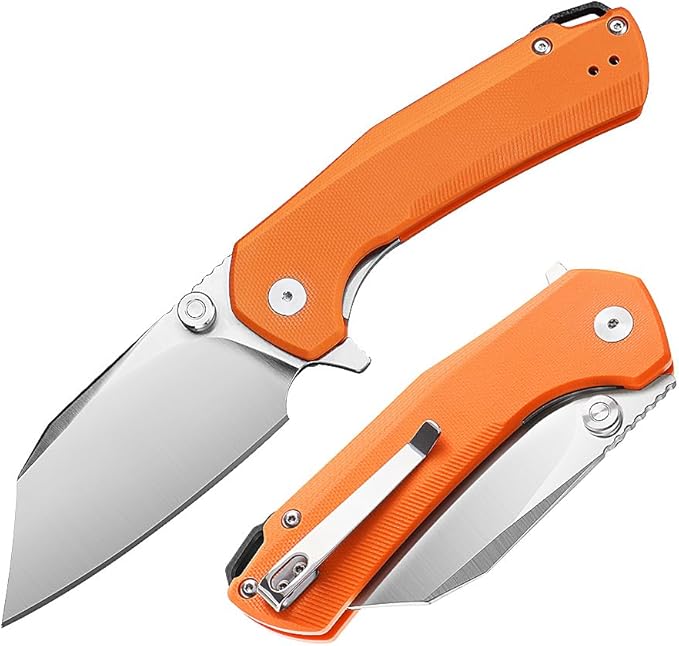 ioko Folding Pocket Knife, 3.5-Inch D2 Steel Blade, G10 Handle, EDC Camping Survival Knife with Clip (Orange)