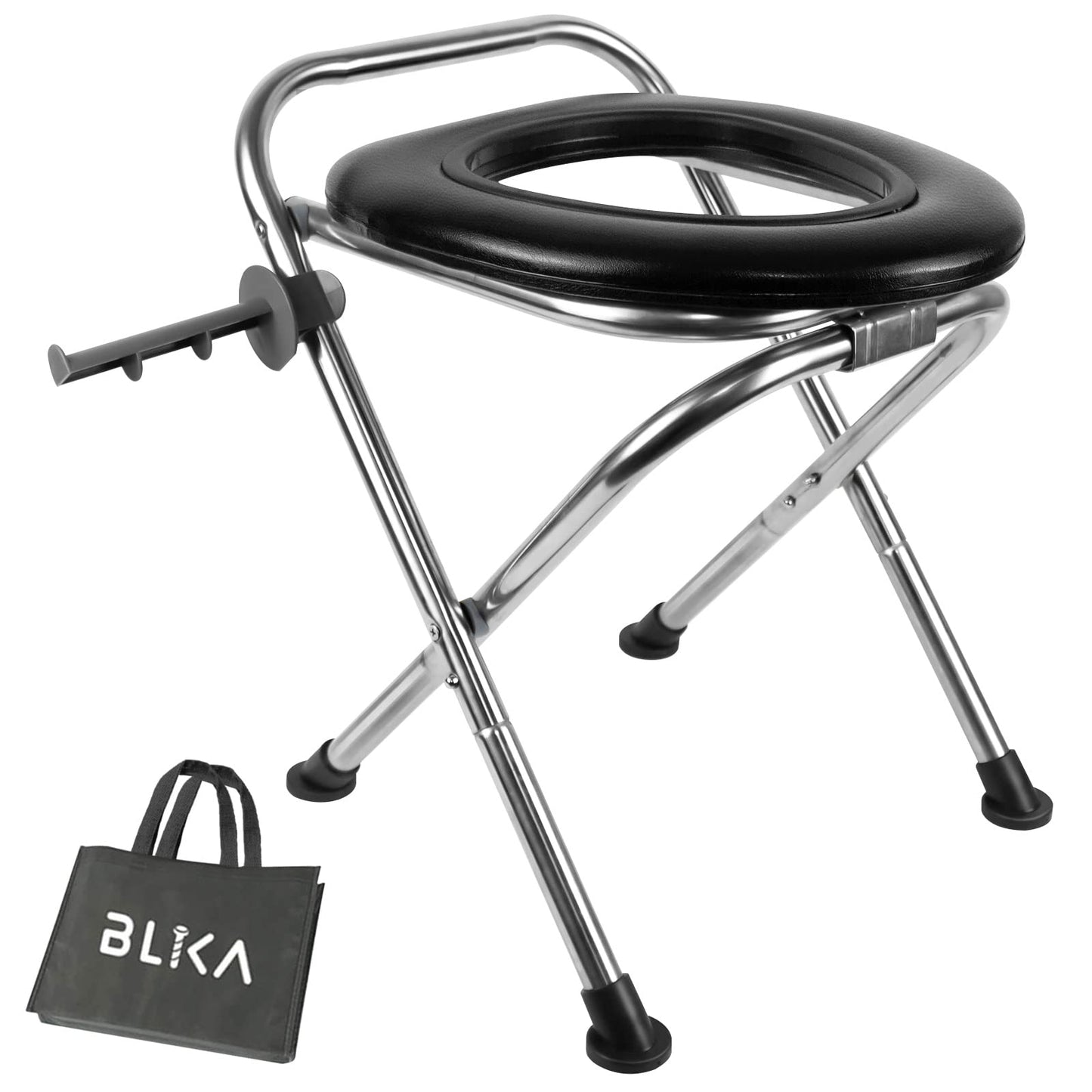 BLIKA Portable Toilet for Camping, 350LBS Stainless Steel Foldable Camp Travel Toilet with Soft