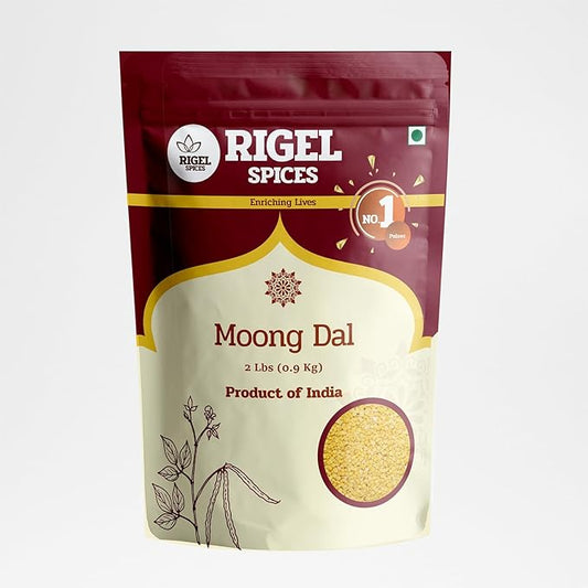 Rigel Spices Moong Dal 2 Lbs - Protein-Rich Yellow Mung Beans - Quick-Cooking Nutrient-Packed Elegance - Split Mung Beans - Ideal for Soups & Stews - Nutritious Yellow Split Mung Dal
