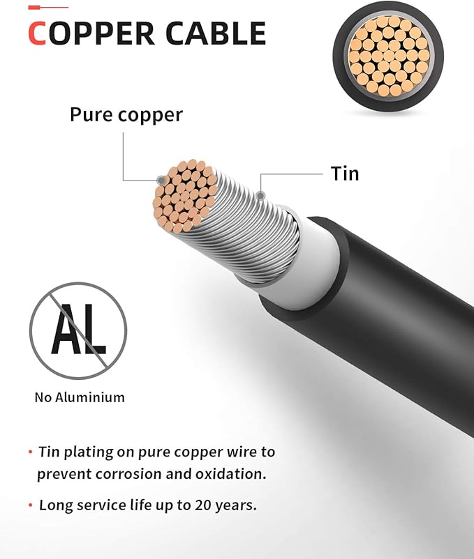 BougeRV 50 Feet 10AWG Solar Extension Cable with Female and Male Connector with Extra Pair of Connectors Solar Panel Adaptor Kit Tool (50FT Red + 50FT Black)