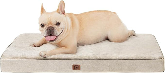 EHEYCIGA Waterproof Dog Bed Memory Foam 30x20, Orthopedic Dog Beds Mat for Medium Dogs with Removable Cover, Beige