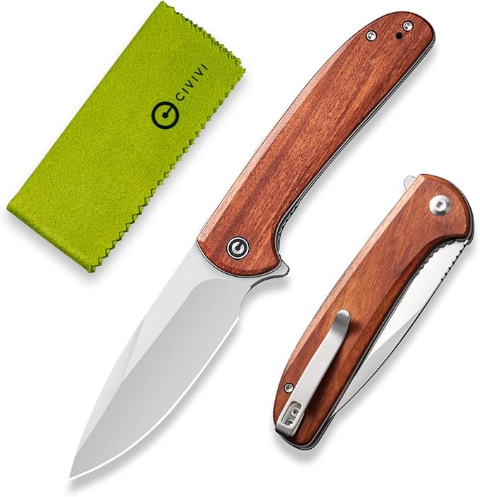 CIVIVI Primitrox Folding Knife for EDC, Flipper Pocket Knife with 3.48" Nitro-V Blade Wood Handle for Everyday Carry C23005A-3