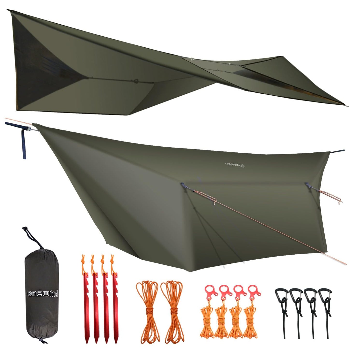 onewind 12×10ft Ultralight Camping Hammock Tarp, Hammock Rainfly with Doors