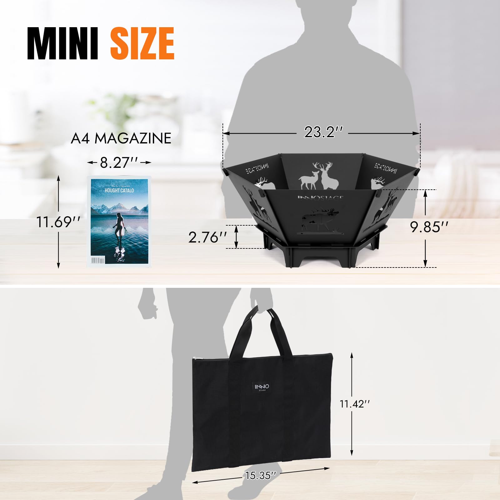 23Inch Collapsible Fire Pit for Camping with Tote Bag