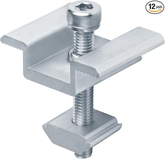12 Pack Solar Panel Mid Clamps, PV Panel Bracket, Aluminum Support Mounting Kit for 5/8" - 1-7/8" Thick Solar Panel Frame