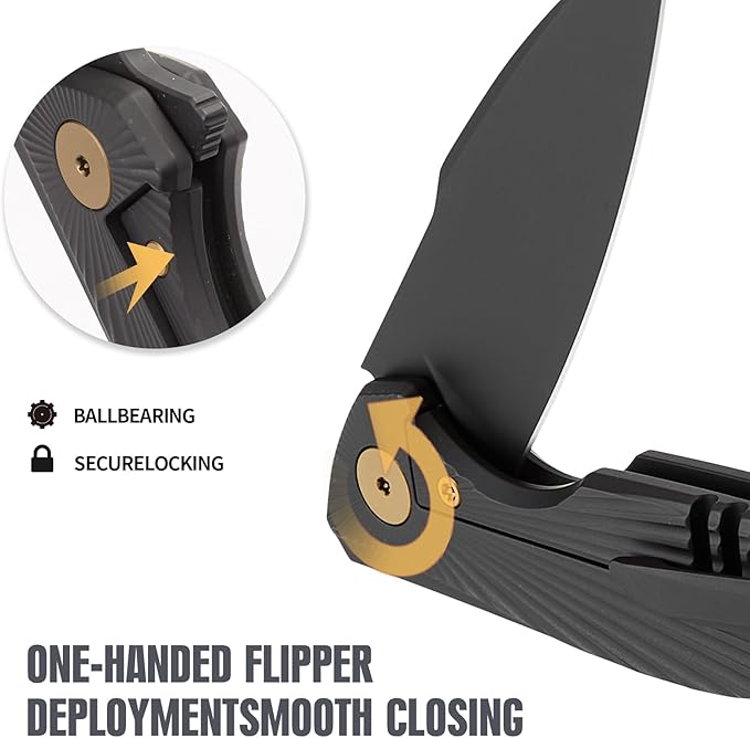 Folding Knife pocket knife EDC Knife With Clip Survival knife Hunting knife - M390 Steel Titanium Handle - Outdoor Hunting Survival Camping knife with Sheath (Black)