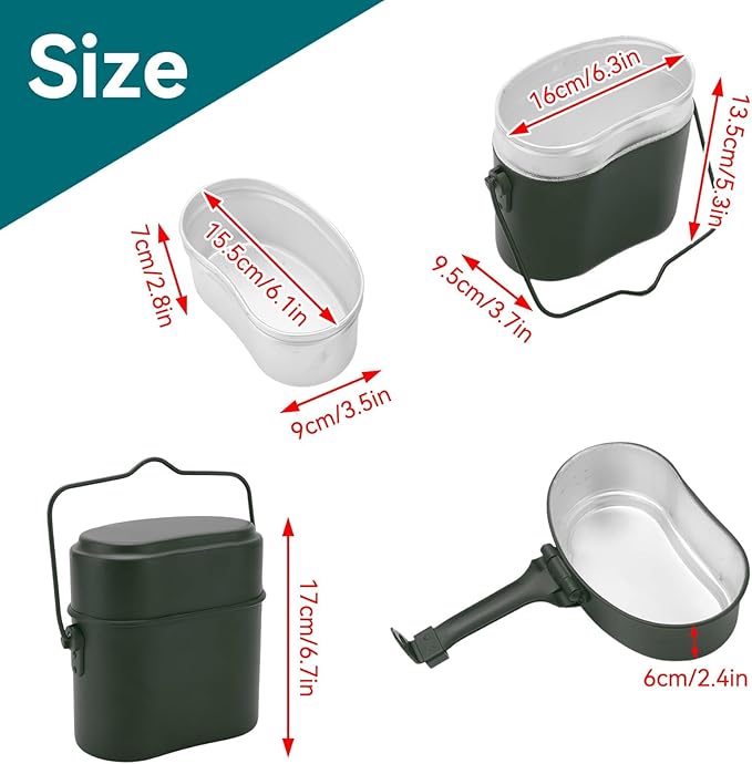 Military Mess Tin, Aluminium 180℃ Temperature Resistant Military Lunch Box Cookware Mess Kit Pots Pans Set for Outdoor Camping Hiking Picnic BBQ