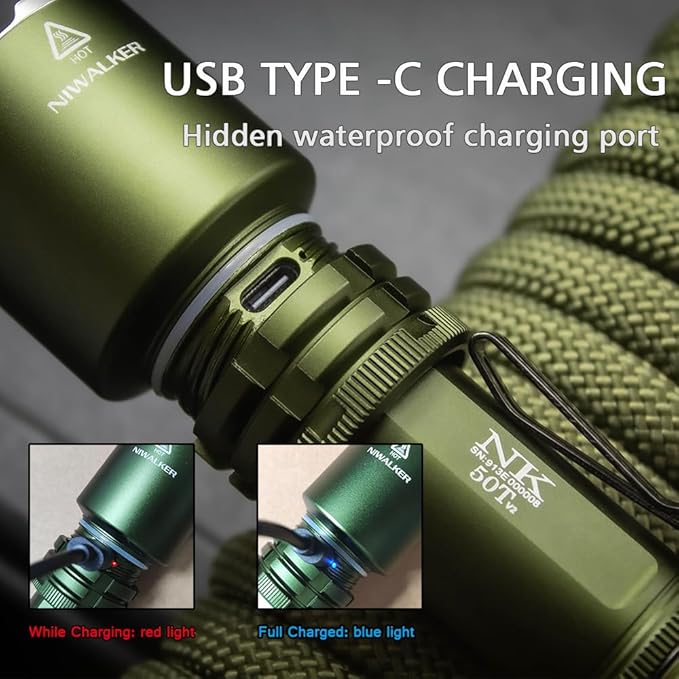 N50t V2 Rechargeable LED Flashlights High Lumen, 2,300 Lumens, Long Throw Tactical Flashlight Super Bright, Powerful Flashlight 3 Modes Flash Light for Emergency, Camping, Hiking (Green)