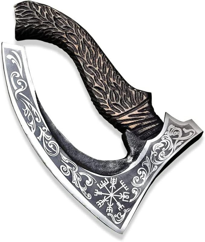 Viking Pizza Cutter Hand Forged Hatchet Mini Axe | Carbon Steel Slicer Chef Axe with Leather Sheath | Premium Pizza Oven Accessories for Camping, Hunting & Gifts for Men (Vk Pizza Axe)