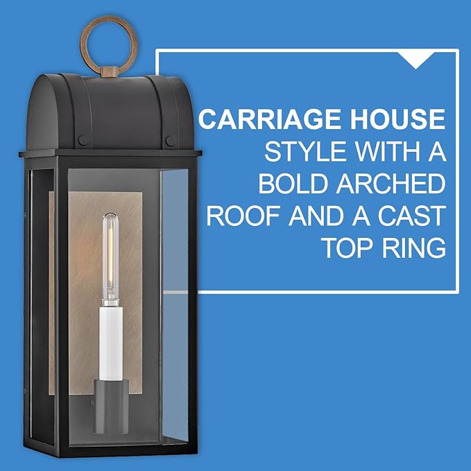 Hinkley Campbell Medium Wall Mount Outdoor Lantern - Clear Glass, Aluminum - Black Finish and Burnished Bronze Accents