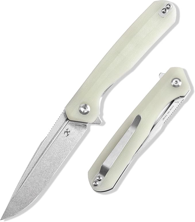 KANSEPT Qilin Pocket Knife, 3.24'' Stonewashed 154CM Sharp Blade, Jade G10 Handle for Edc, Flipper and Liner Lock with Double-Sided Clip, Men Camping Survival Folding Knives K1047A5