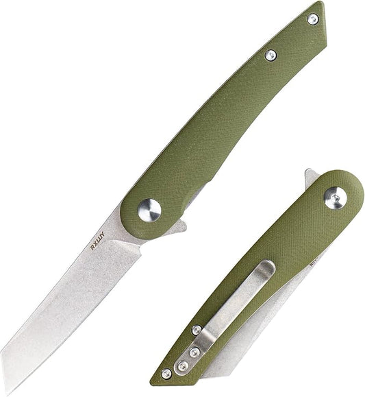 Folding Pocket Knife, 2.79??14C28N Steel Blade Micarta Handle Flipper Liner Lock Small Praxis EDC Folding Knife, Sharp Camping Outdoor Survival Knives for Men Women (Green)