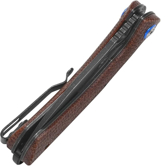 Sitivien ST147 Folding Pocket Knife,Black Stonewashed 14C28N Steel Blade with Micarta Handle Utility Knife EDC Tool Knife for Outdoor Camping,Hiking,Hunting(Brown)